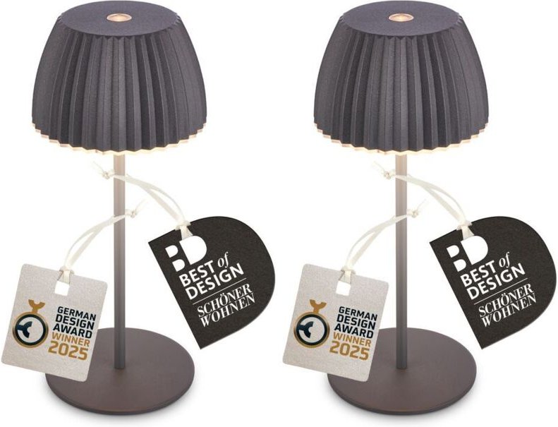 Briloner RIFFLE MINI 2er Set LED Tischlampe kabellos, Touch, Dimmbar, German Design Award Winner 2025, Anthrazit, Ø8,5 x...