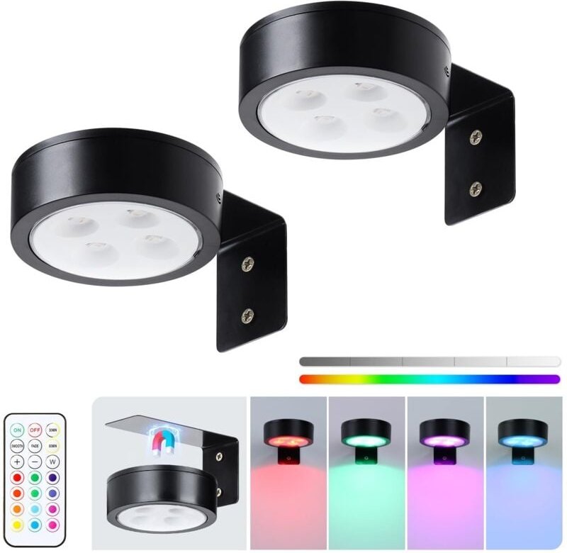 2er-Pack kabellose, batteriebetriebene Lichter mit Fernbedienung, magnetische LED-Kunstanzeigelampe mit 13 Farben RGB fü...