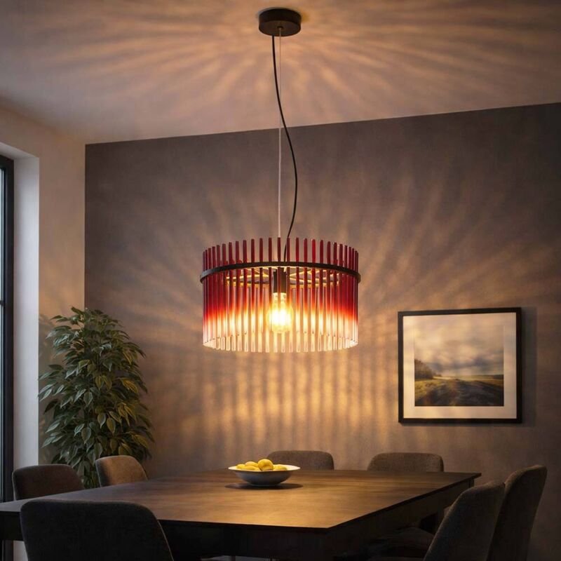 LED Hängelampe Esstischleuchte Glasstäbe rot brombeer Pendelleuchte Wohnzimmerlampe, schwarz, 1x 9W 810Lm warmweiß, DxH ...