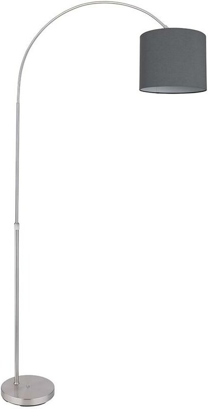 Bogenstehlampe Stoffschirm Stehlampe gebogen Wohnzimmer Bogenlampe grau, höhenverstellbar, 1x E27, LxH 96x195 cm