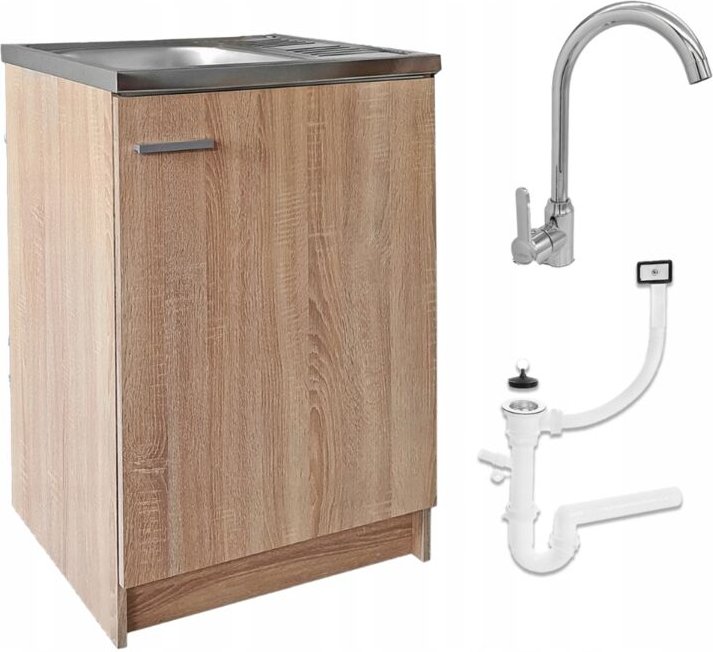 STAMAR Küchenunterschrank 60x60 cm - Sonoma Eiche - mit Spüle und Chromarmatur - kompakt und praktisch