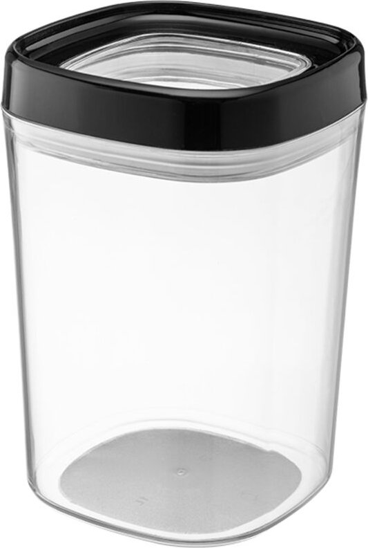 AMOS 1000 ml transparenter, quadratischer Lebensmittelbehälter mit schwarzem Deckel