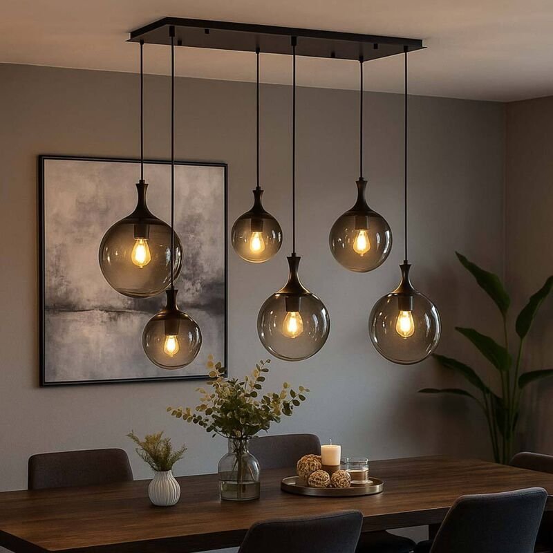 Hängelampe Esstischlampe Pendelleuchte Rauchglas Wohnzimmerlampe 6 flammig 141cm