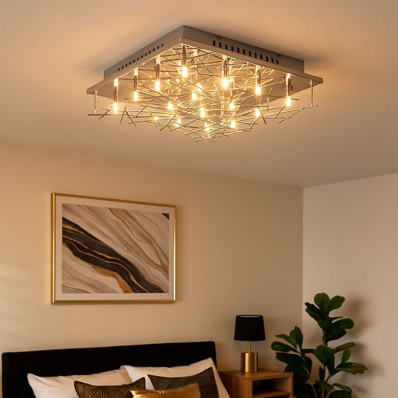 Etc-shop - Deckenleuchte Wohnzimmerlampe Deckenlampe Stäbe Designlampe chrom, Metall, Fassungen 16x G4, LxB 37x37