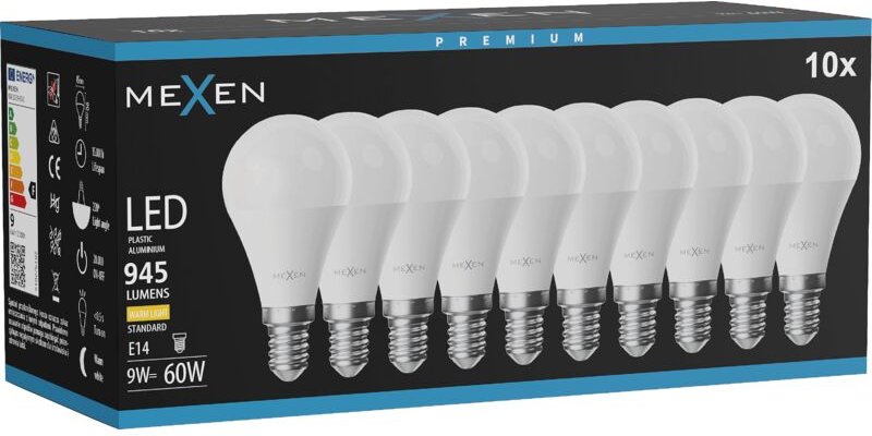 Mexen Nova 10x LED-Glühbirne E14, G45, 9W, Warm - 3000K, 945 lm - L101-E14-0930-01x10