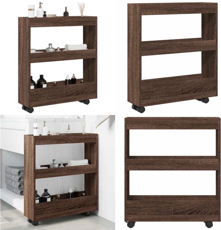 Aufbewahrungswagen Schmal 3 Etagen Eichen-Optik Holzwerkstoff - Schrank - Küchenwagen