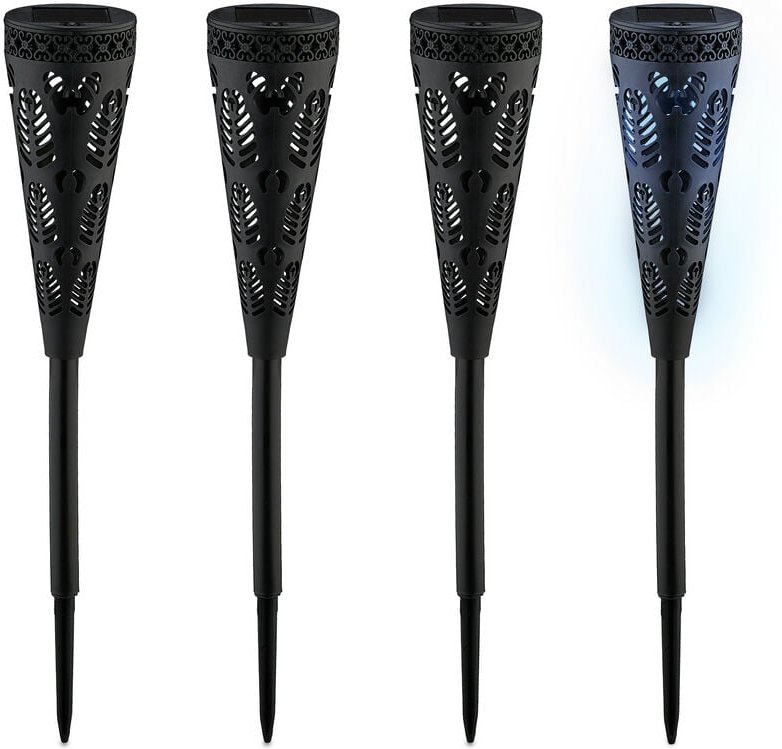 Relaxdays - Solarlampe 4er Set, Fackel-Design, Gartenbeleuchtung mit Lichteffekt, h x d: 41 x 7 cm, mit Erdspieß, schwar...