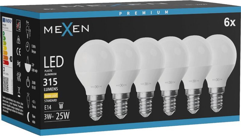 Mexen Nova 6x LED Glühbirne E14, G45, 3W, Warm - 3000K, 315 lm - L101-E14-0330-01x06