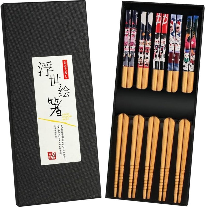5 Paar Stäbchen Japanisch Chopsticks, Bambus Essstäbchen Wiederverwendbare, Essstäbchen Geschenkset, Essstäbchen Spülmas...