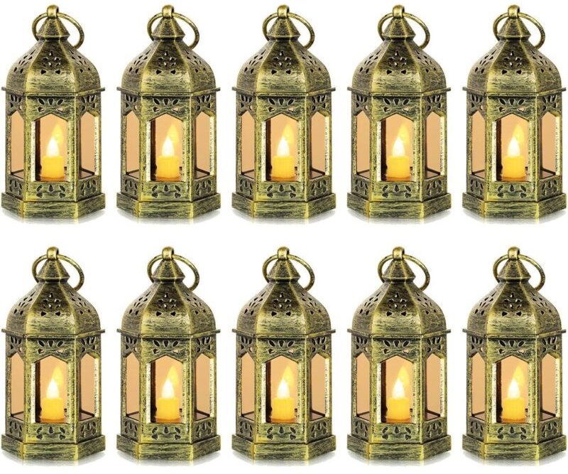 Romadedi Mini-LED-Laterne für den Außenbereich – Set mit 10 dekorativen goldenen Kerzenlaternen, Kerzenhalter für Hallow...