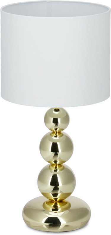 Tischlampe Gold, runder Lampenschirm, originelles Design, E27, Nachttischlampe, HxD: 50 x 25 cm, weiß/gold - Relaxdays