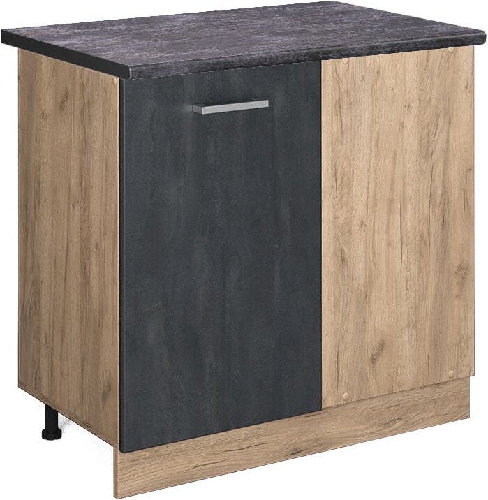 Eckunterschrank R-Line, Schwarz Beton, 86 cm, AP Anthrazit, Vicco