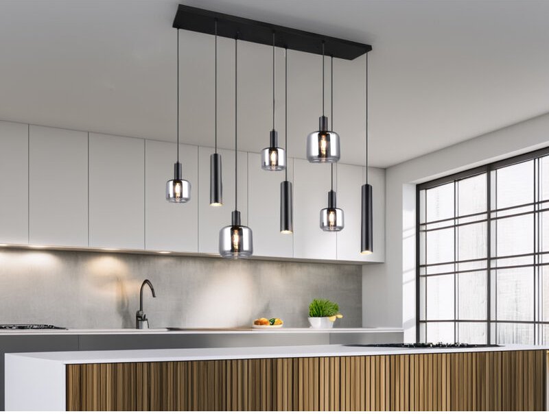 Pendelleuchte mataro 8-flammig aus Metall mit Glasschirmen Chrom, b: 118cm