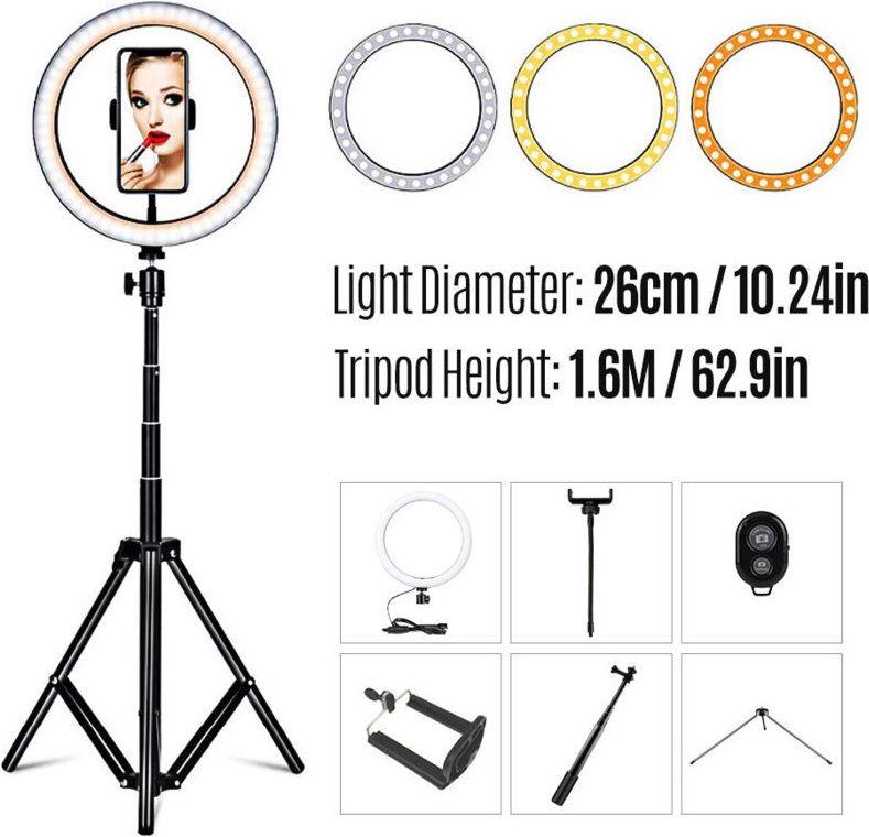 Ringfülllicht 10 Zoll/26 cm, Zusatzlicht, faltbares LED-Licht, für Fotografie, Live-Stream, Make-up, mit Stativ, Fernaus...