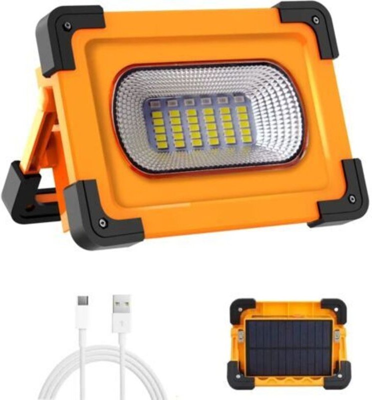 Wiederaufladbarer LED-Flutlichtstrahler, 60 W, 4 Modi, 3000 Lumen, tragbare Arbeitsleuchte mit Akku und Solarpanel, Notl...