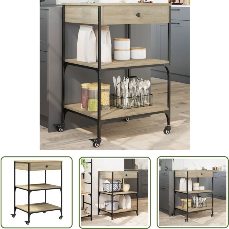 Küchenwagen Sonoma-Eiche 60x48x89,5 cm Holzwerkstoff - Küchenwagen - Holzwerkstoffmöbel - Esstisch - Retro Stil - Vintag...