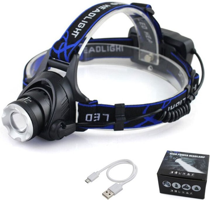 Wiederaufladbare LED-Stirnlampe 1200 lm, IP64 wasserdichte Stirnlampe, zoombar, 3 Modi, mit USB-Kabel, 2 18650-Batterien...