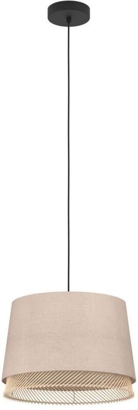 Eglo 43975 NATURE Hängeleuchte TABLEY Stahl schwarz Textil natur, Holz E27 1X40W H:110cm Ø38cm dimmbar