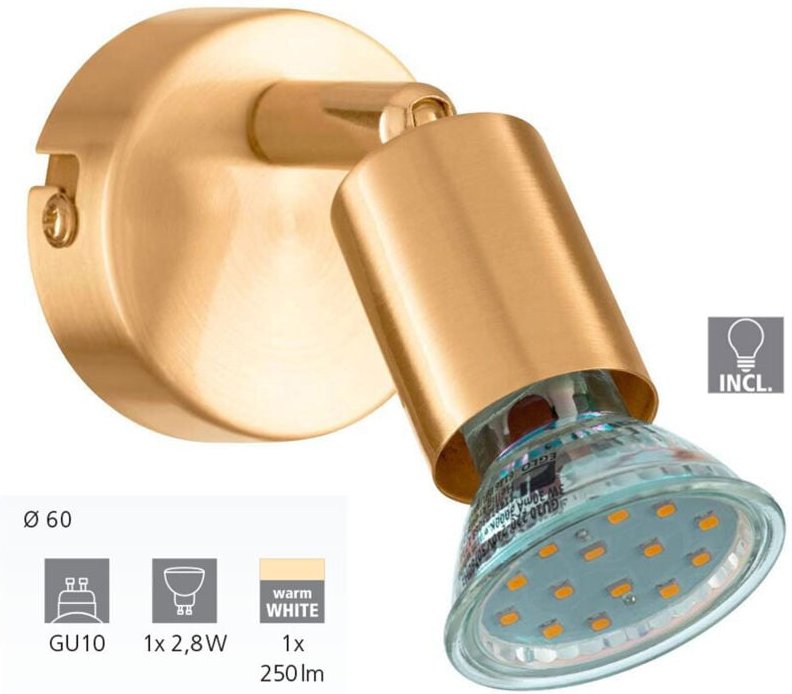 1er led Spot Buzz messing ø 6 cm GU10, messing gebürstet Deckenlampen & Kronleuchter - Eglo