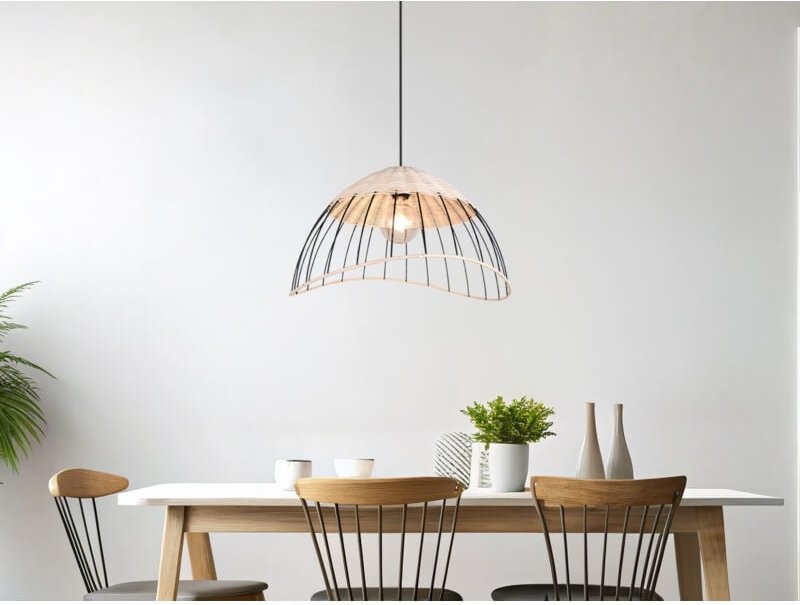 Große led Pendelleuchte mit Lampenschirm aus Rattan & Draht, ø 48cm