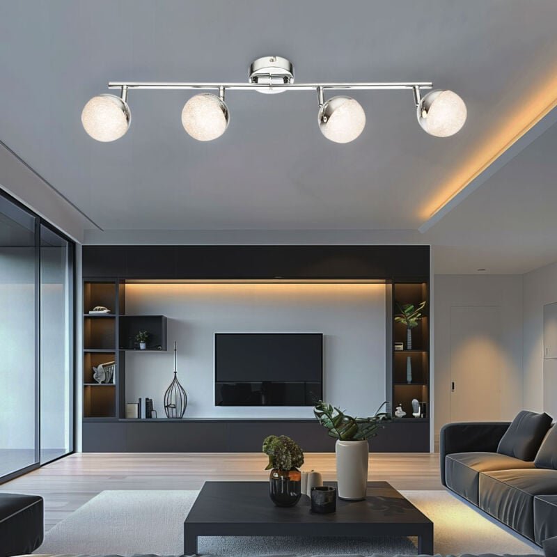 Led Spotleiste Kristalle Deckenleuchte verchromt Deckenlampe schwenkbar Kugeln, 4x 5W 300Lm warmweiß, LxBxH 60x8,5x17,5 ...