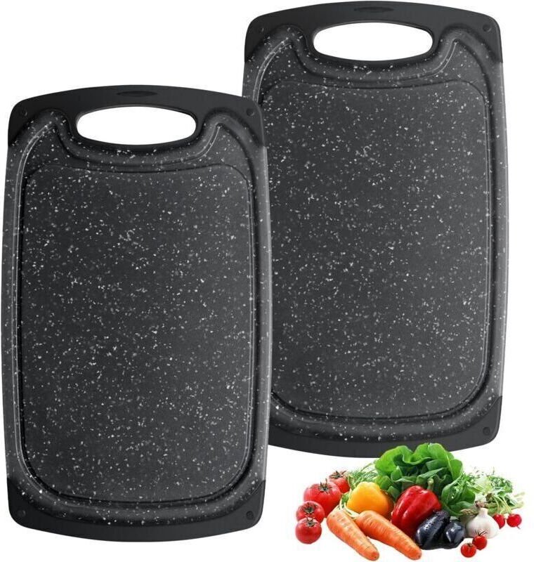 Schneidebretter, 2 Küchenschneidebretter, 25 x 15 cm, Kunststoff-Schneidebrett, hart, langlebig und rutschfest für Fleis...