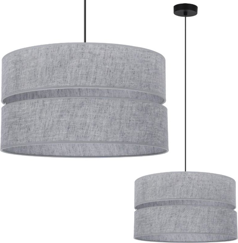 Duo Schwarze Leinen-Hängelampe 1 Flacher Grauer Lampenschirm L04 40cm