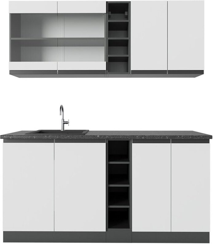 Thumbnail - Vicco - Singleküche R-Line, Weiß/Anthrazit, 160 cm J-Shape