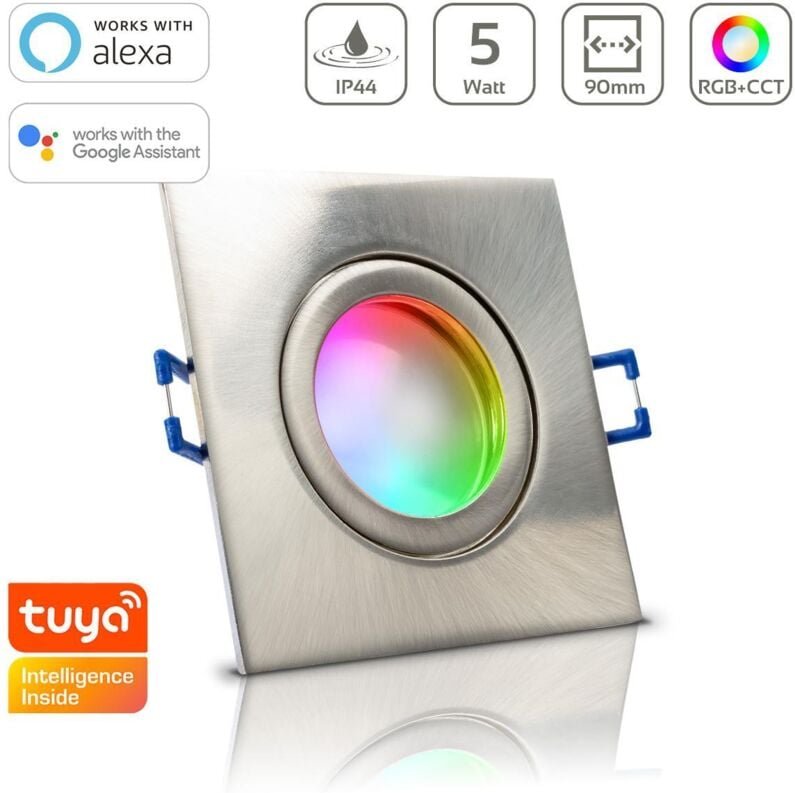 Einbauspot IP44 eckig - Farbe: Edelstahl-gebürstet - LED Leuchtmittel: GU10 5W RGB+CCT Smart Tuya