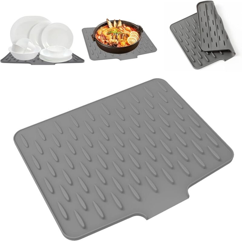 Spülbeckenablage aus grauem Silikon, saugfähig/hitzebeständig, Küchenabtropfgestell.