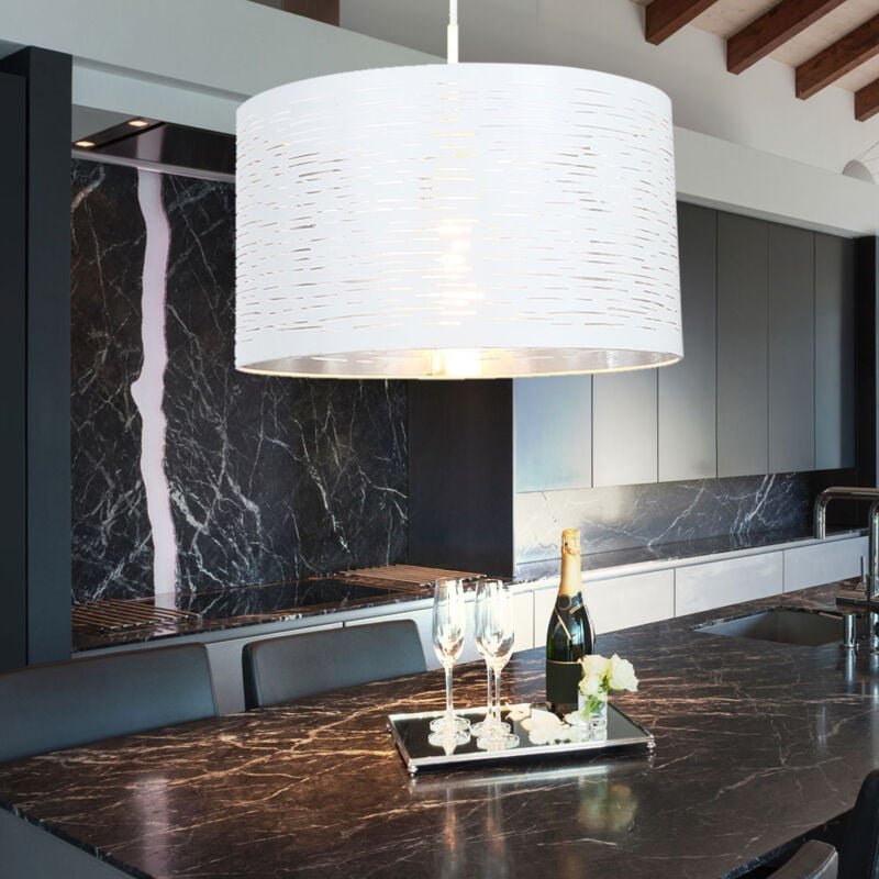 Globo Lighting - Hängeleuchte Pendellampe Schirmleuchte Wohnzimmerlampe in weiß, Metall chrom, rund, 1x E27, DxH 38x120 ...