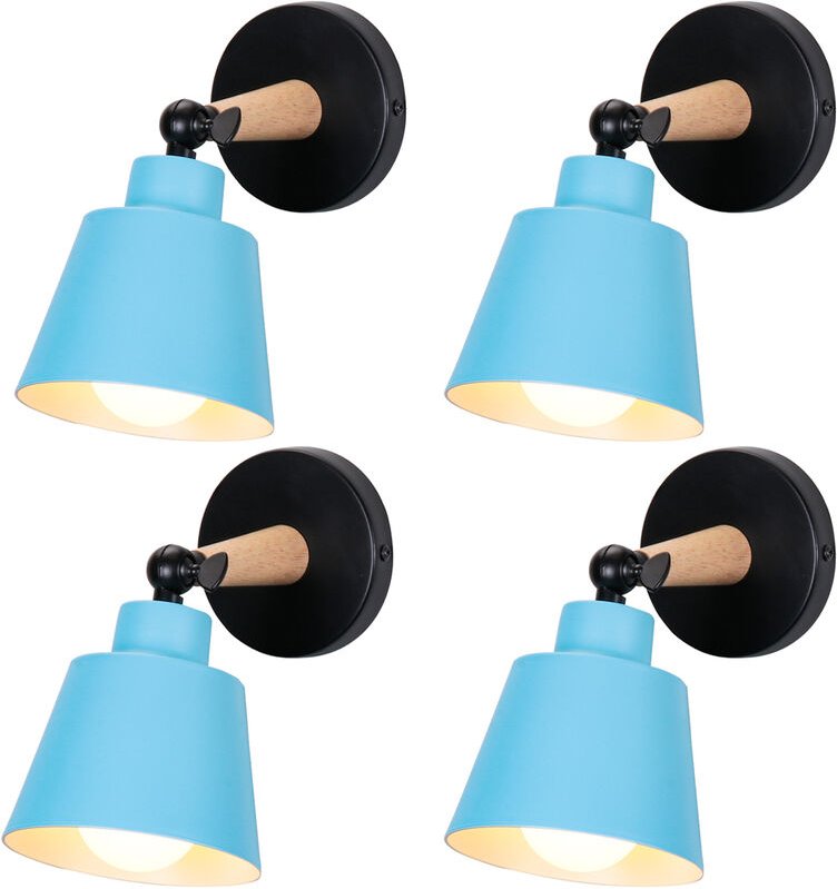 4er Wandleuchte Holz, Moderne Wandlampe Innen mit Metall Lampenschirm, Wandstrahler Art Licht Decor für Wohnzimmer Schla...