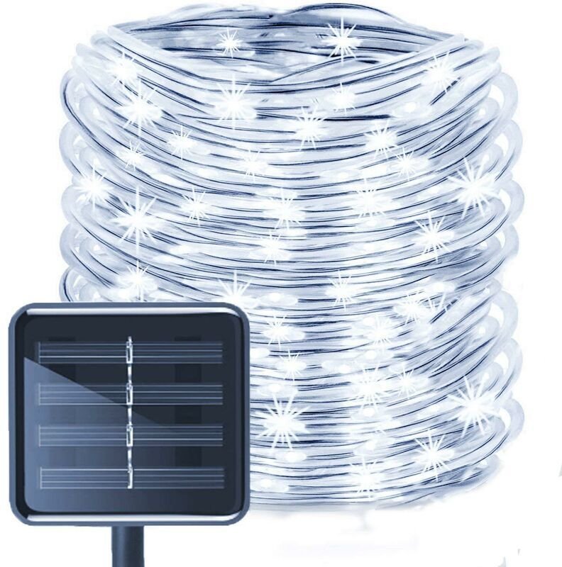 LED-Lichterkette, Solar, wasserdicht, 12 m, 100 LEDs, Solar-Lichtband, Kupferdraht, Lichtschlauch für Hochzeiten im Frei...