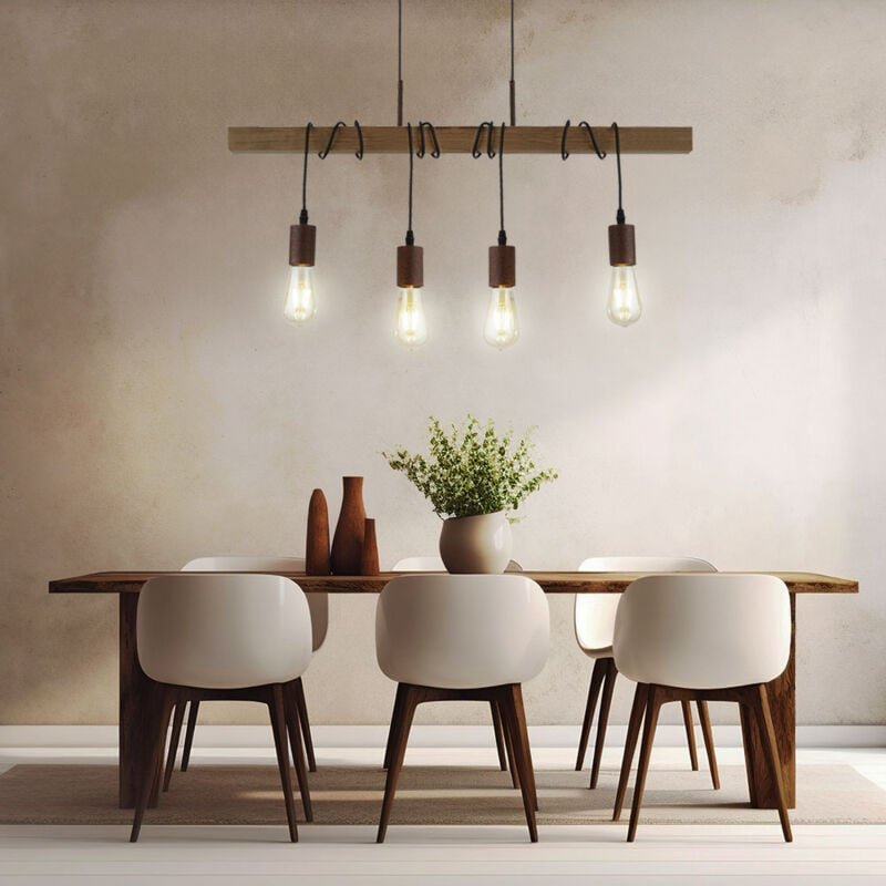 Searchlight - Retro Decken Hänge Lampe Holz Balken Pendel Leuchte Wohn Zimmer Beleuchtung