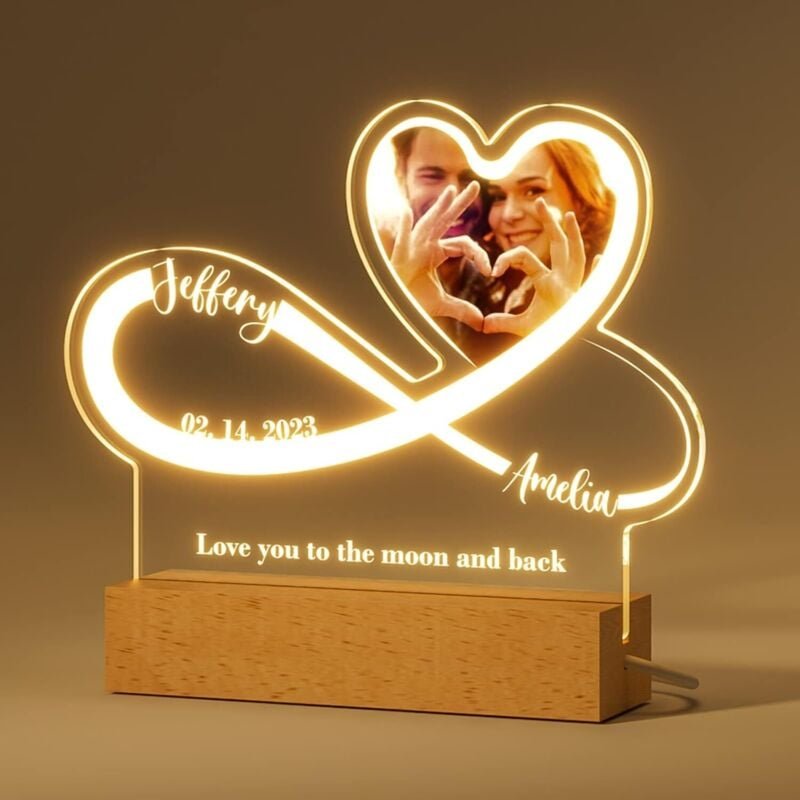 Nachtlicht Unendliche Liebe – Personalisierte Lampe mit Foto, Vornamen, Text, Datum – Valentinstagsgeschenk für Männer u...