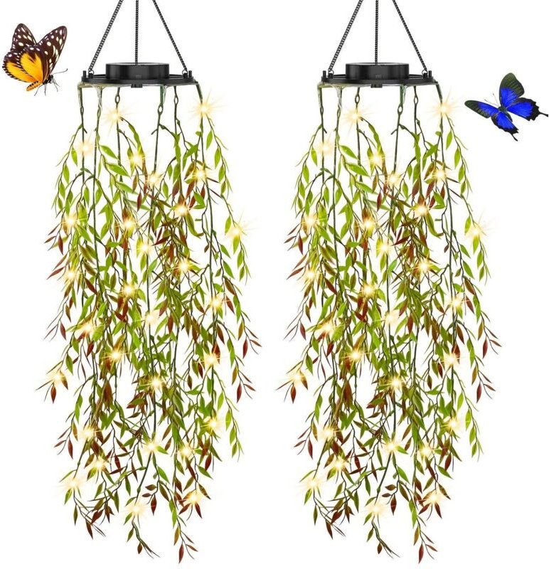 Ensemble 2 Lampes Solaires Extérieures – Décoration Jardin Suspendue avec Feuilles de Saule, LED Féeriques Étanches, Idé...