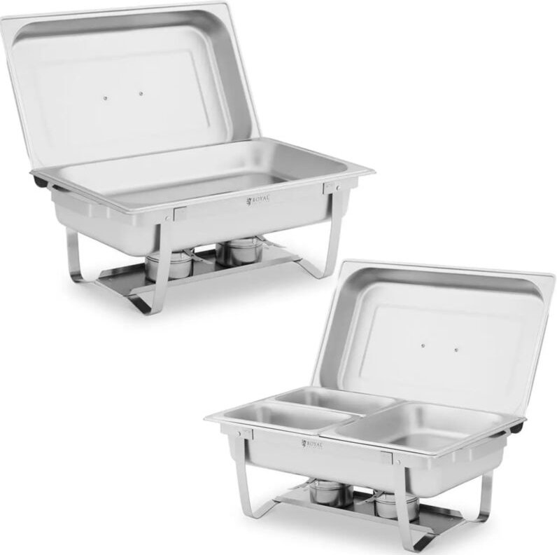 Royal Catering - Chafing Dish Set Warmhaltebehälter Rechaud Wärmebehälter 2 x 8 l Edelstahl