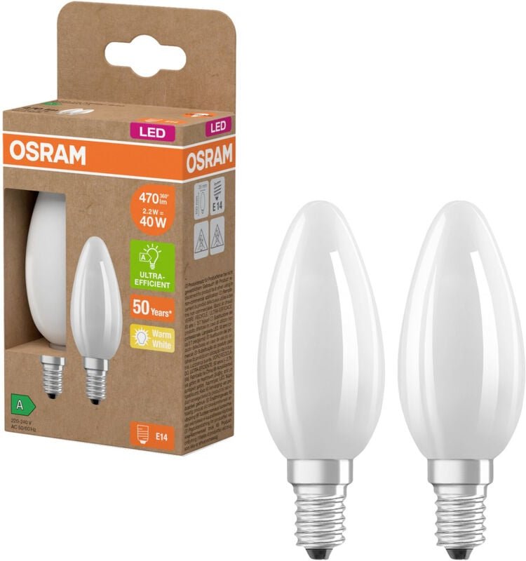 Osram - led Superstar Classic LED-Lampe b 40 in klassischer Minikerzenform aus gefrostetem Glas, 2.2 w, 470 lm, E14 Fass...