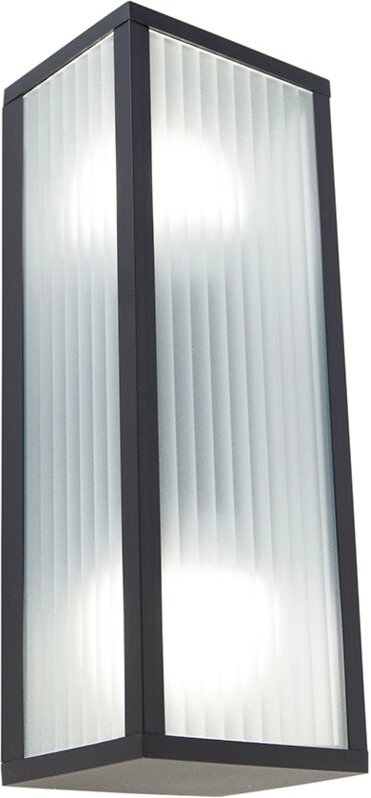 Smarte Außenwandleuchte schwarz mit geripptem Glas inkl. 2 WiFi A60 - Charlois