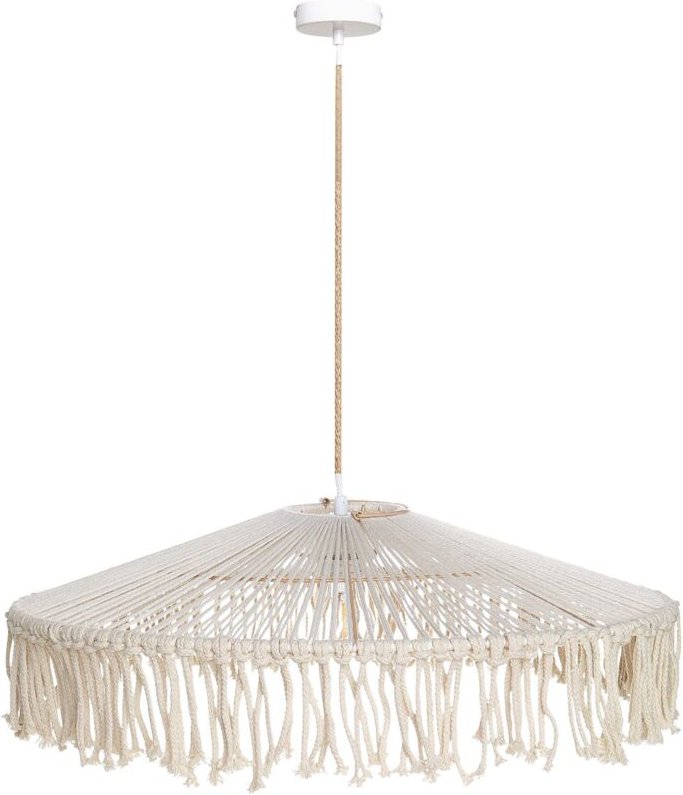 Hängeleuchte Hellbeige Papiergeflecht mit Rundem Schirm Kegelform Fransen 1-Flammig Langes Kabel Boho für Esstisch Wohnz...