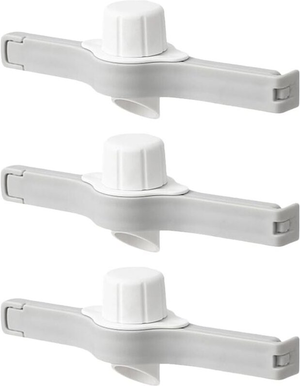 Set mit 3 Beutelverschlussclips mit Kunststoffspitzen und -kappen. Clips für umgedrehte Lebensmittelbeutel. Zubehör zum ...