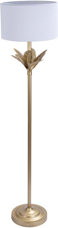 Relaxdays Stehlampe, Palmenblatt-Sockel, Stoffschirm, E27-Fassung, Wohnzimmer, Schlafzimmer, Standlampe, weiß/gold