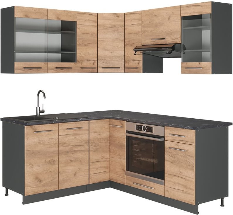 Vicco - Eckküche Fame-Line, Goldkraft Eiche/Anthrazit, 160 x 60 cm ohne Arbeitsplatte