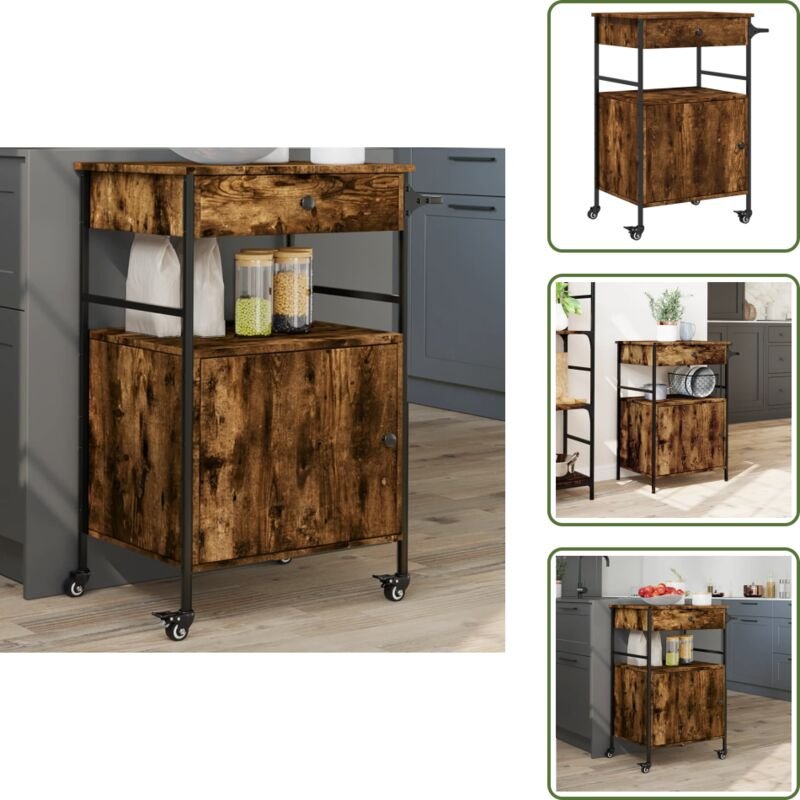The Living Store Küchenwagen Räuchereiche 56x43x89,5 cm Holzwerkstoff - Holzwerkstoff