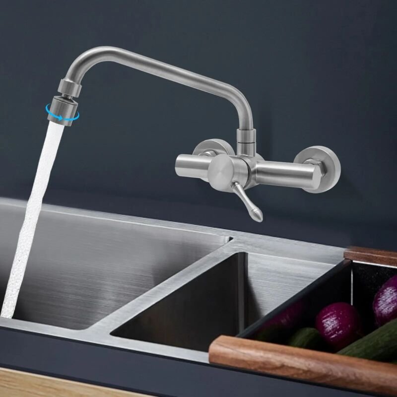 360° drehbare, wandmontierte Küchenarmatur, Spülbeckenarmatur aus Edelstahl