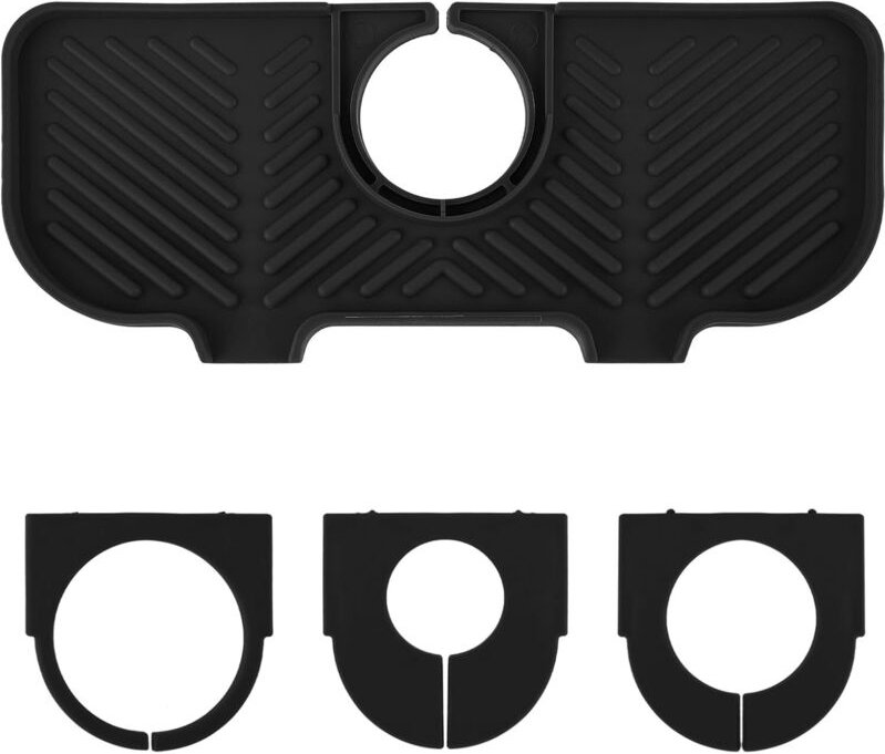 Spritzschutz für Küchenspüle, Silikon-Spülbeckenmatte für Wasserhahn, Spülbecken-Rückenschutz, Tropfenfänger (schwarz)