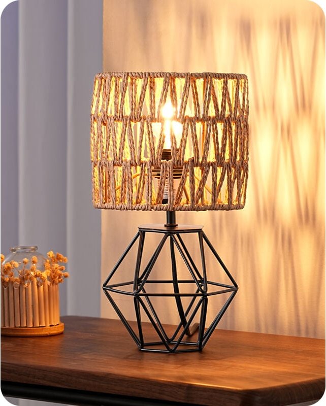 EDISHINE Tischlampe Wohnzimmer, 2700K warmweiß Boho Tischleuchte, E14 Nachttischlampe Vintage für Schlafzimmer, 29 cm, i...