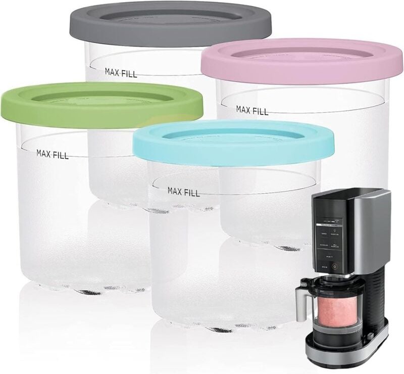 BEBUSINGOTO 4er-Pack Eiscremebehälter mit Deckel, für Ninja-Eiscrememaschinen der Serien NC301, NC300, NC299AMZ, CN305A,...