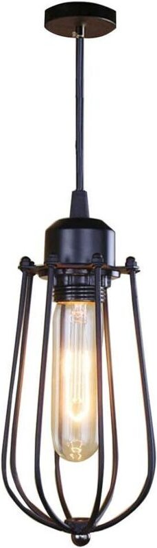 E27 Deckenleuchte für den Innenbereich, Vintage-Industrie-Deckenleuchte, Pendelleuchte mit schwarzem Metallkäfig für Flu...