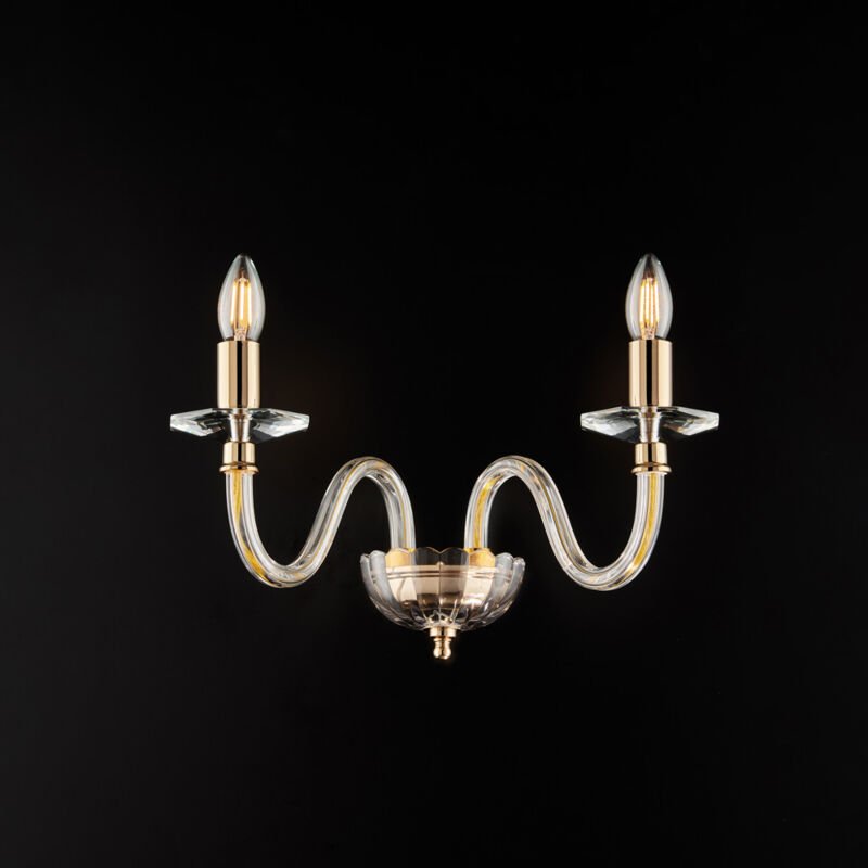 Franz - Applikation aus goldenem Eisen mit transparentem Glas 2 Lichter .39 - P.25 - BL275-AP2-OR - Bonetti Illumina